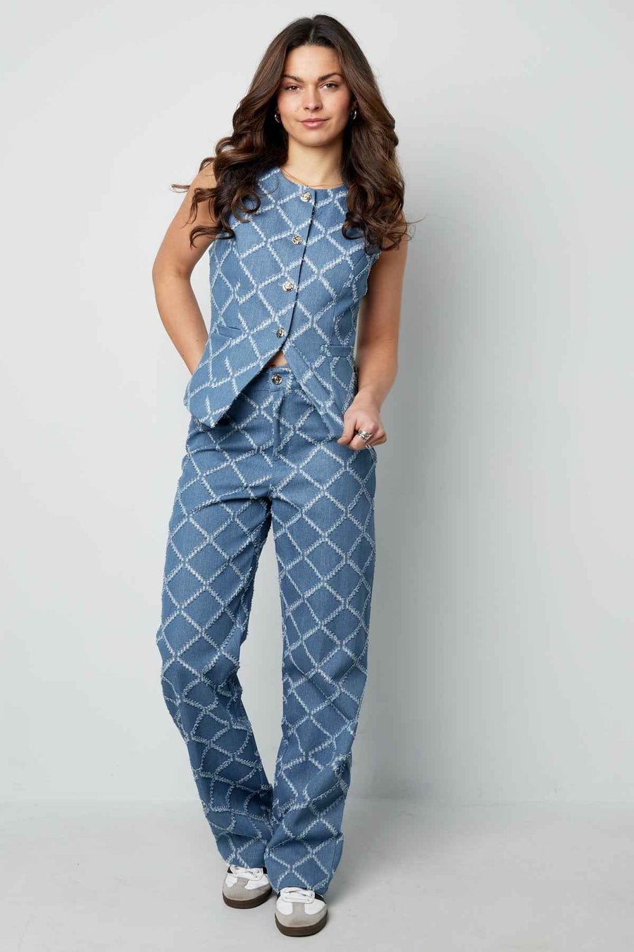 Plaid Straight Broek – Indigo