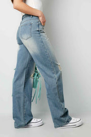 Ripped Straight Leg Jeans