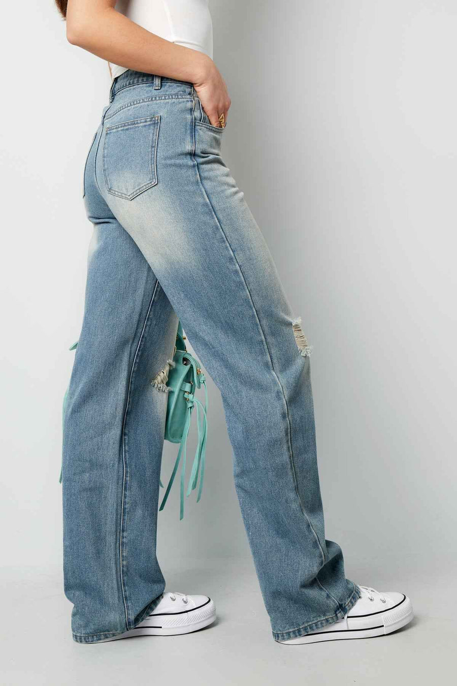 Ripped Straight Leg Jeans