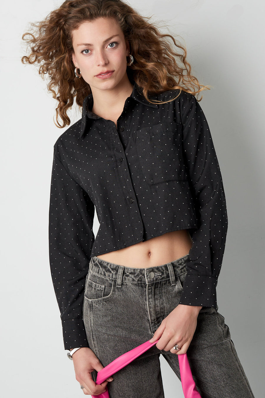 Soft Cotton Blouse in Grey, Pink, Black, and Light Blue