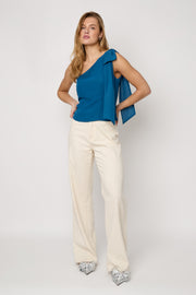 Elegant Spring/Summer Sleeveless Top - Blue & Off-White