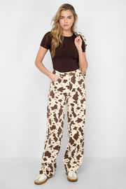 Gimme White & Olive Brown Cotton Casual Denim Pants