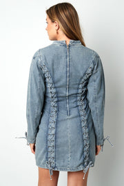 Elegant Blue Cotton Denim Dress for Spring/Summer