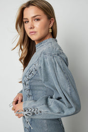 Elegant Blue Cotton Denim Dress for Spring/Summer