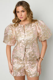 Elegant Pink Floral Short Sleeve Top for Spring/Summer