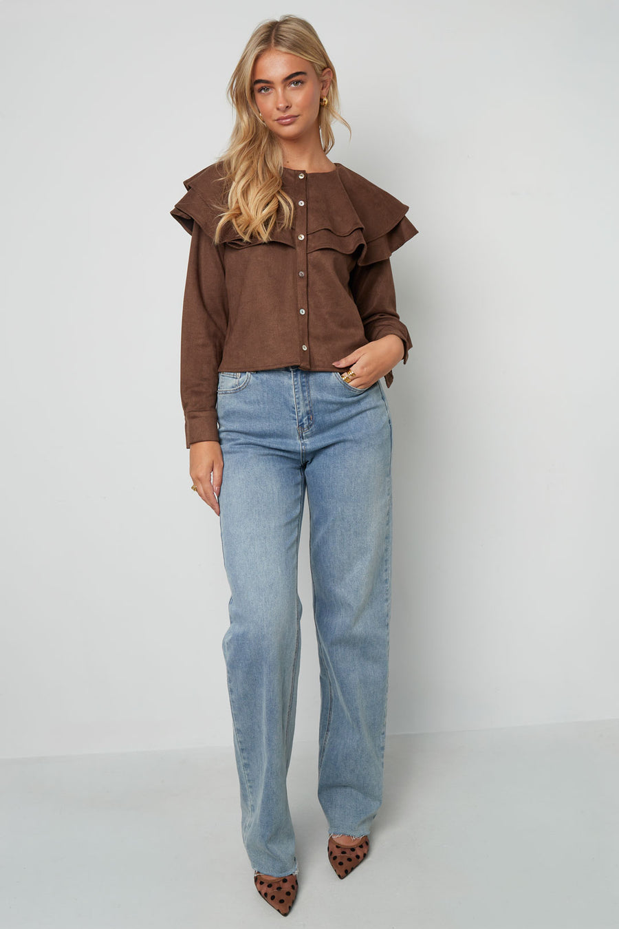Elegant Ruffle Trim Blouse for Fall/Winter