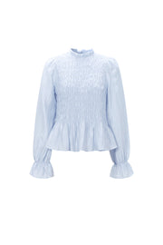 Elegant Spring/Summer Long Sleeve Top in Baby Blue & Off-White
