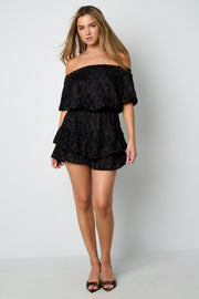 Elegant Apricot & Black Ruffle Edge Bodysuit