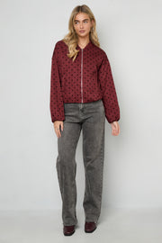 Wine Red & Dark Brown Polka Dot Winter Jacket