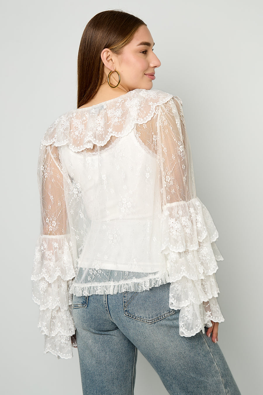 Elegant Off-White Floral Lace Blouse for Spring/Summer
