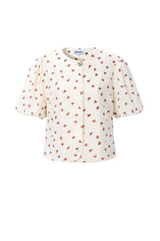 Elegant Off-White & Crimson Heart Woven Top for Spring/Summer