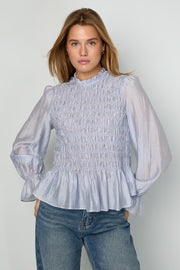 Elegant Spring/Summer Long Sleeve Top in Baby Blue & Off-White