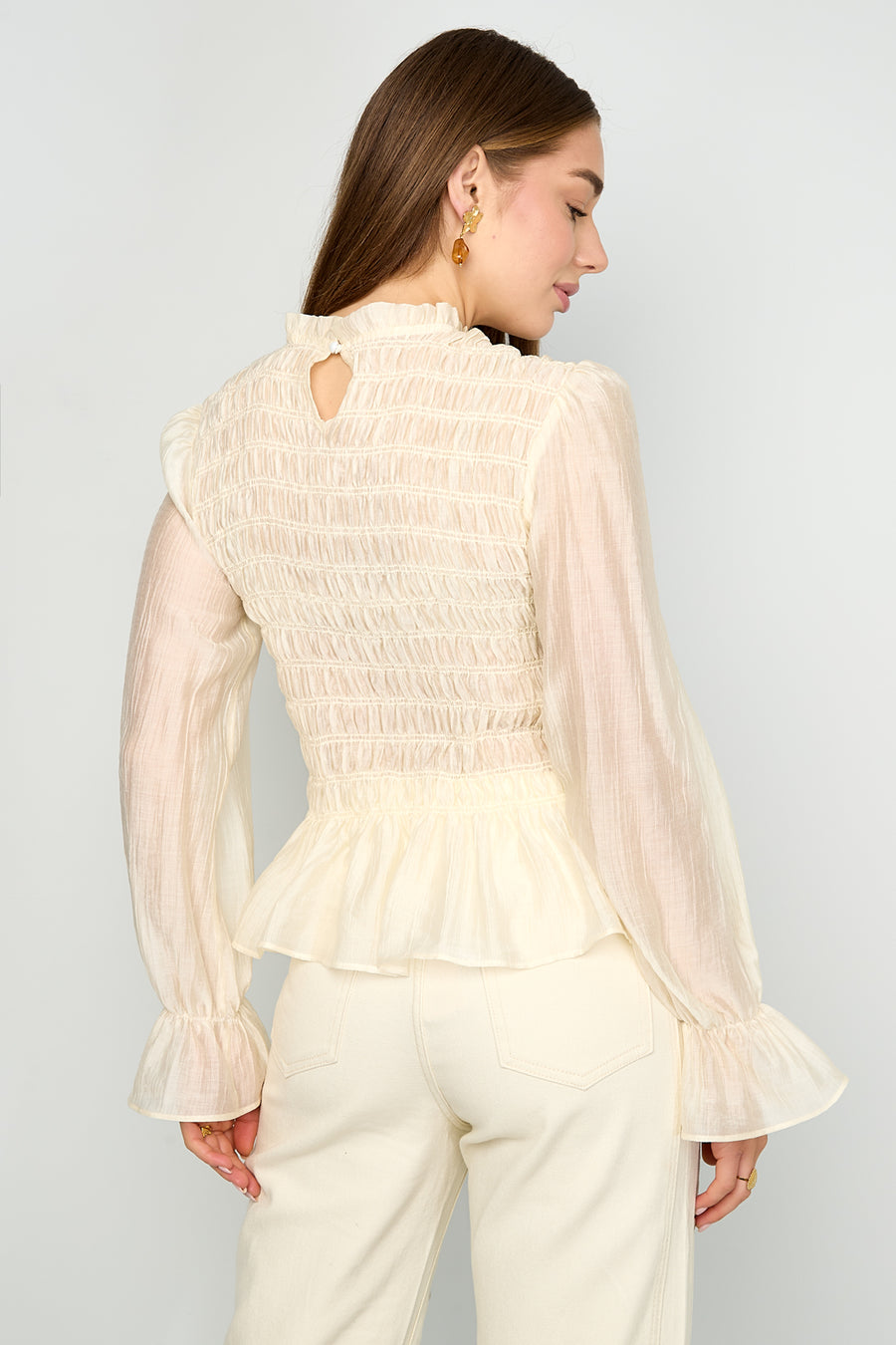 Elegant Spring/Summer Long Sleeve Top in Baby Blue & Off-White
