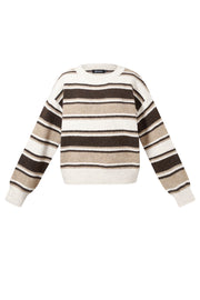 Stylish Khaki, Pink & Dark Brown Striped Knit Sweater