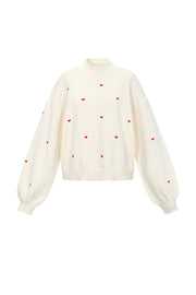 Chic Heart-Knit Sweater in Pink and Off-White