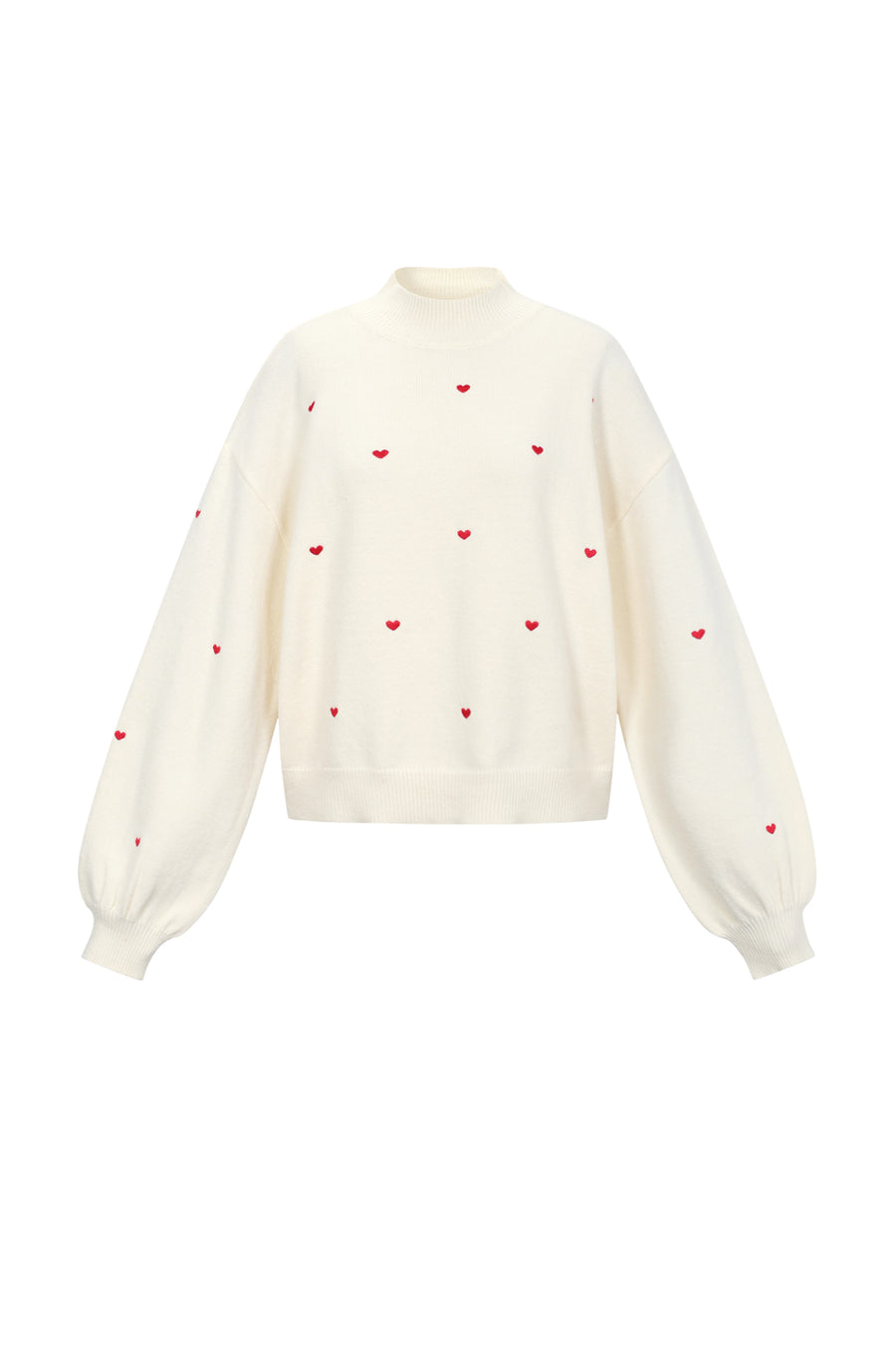 Chic Heart-Knit Sweater in Pink and Off-White