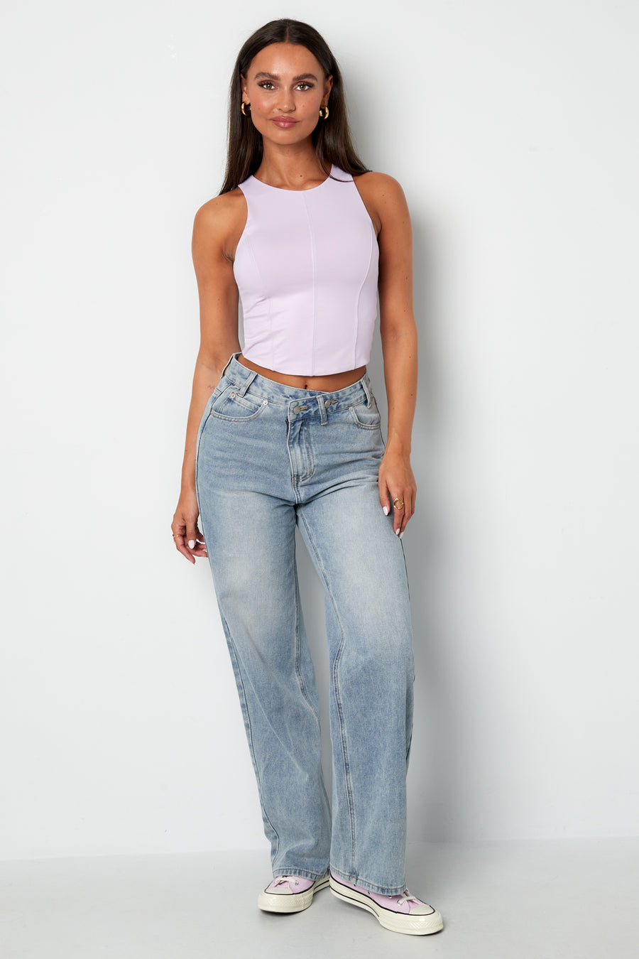 Chic Spring/Summer Sleeveless Knit Top in Baby Blue, Dark Khaki & Light Purple