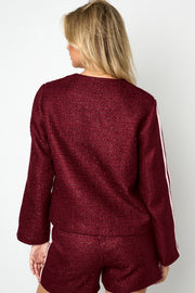 Elegant Plaid Wine Red & Black Jacket for Fall/Winter