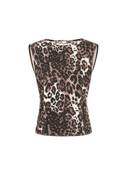 Sexy Brown Leopard Print Sleeveless Top for Spring/Summer
