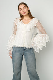 Elegant Off-White Floral Lace Blouse for Spring/Summer