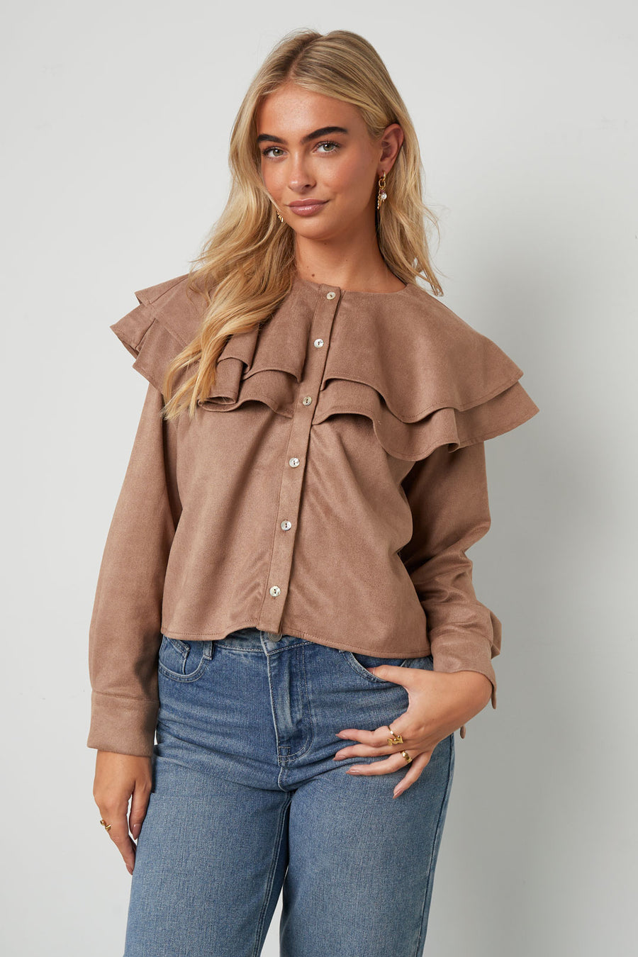 Elegant Ruffle Trim Blouse for Fall/Winter
