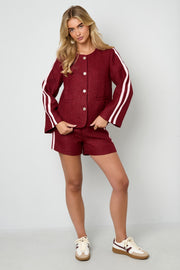 Elegant Plaid Wine Red & Black Jacket for Fall/Winter