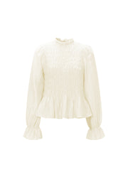 Elegant Spring/Summer Long Sleeve Top in Baby Blue & Off-White