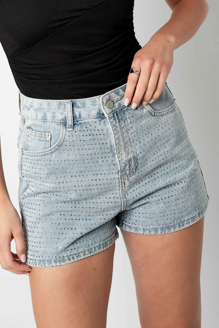 Denim Vrouwen High Waist Shorts Gepunctueerd Ontwerp