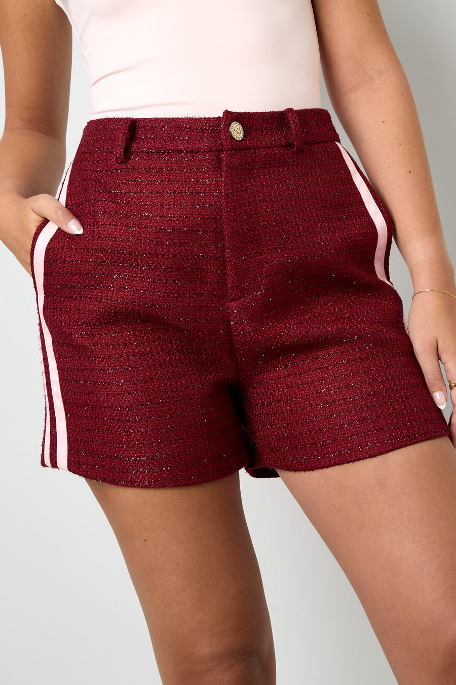 Elegant Plaid Shorts for Fall/Winter in Wine Red and Black
