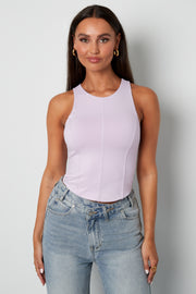 Chic Spring/Summer Sleeveless Knit Top in Baby Blue, Dark Khaki & Light Purple