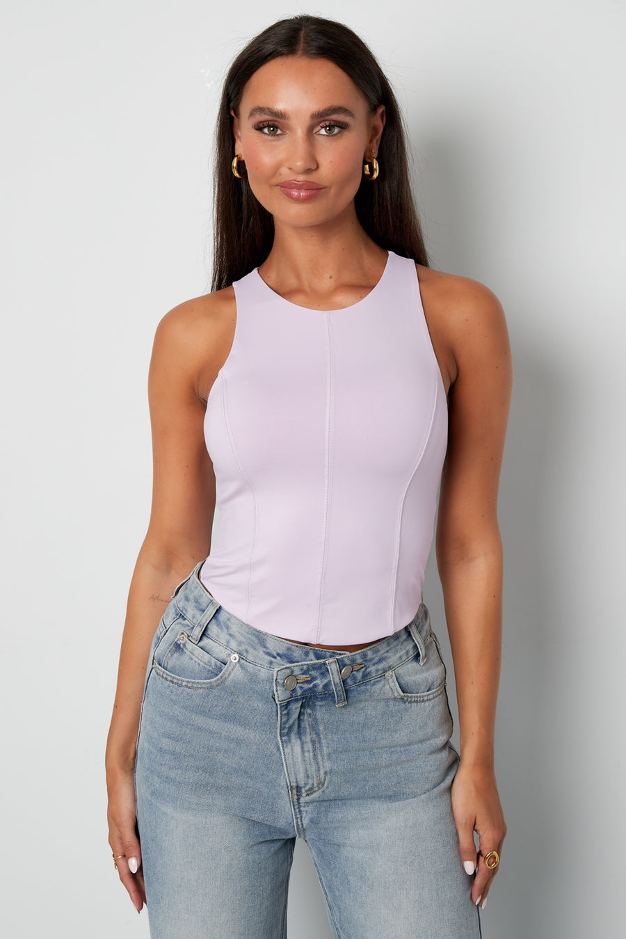 Chic Spring/Summer Sleeveless Knit Top in Baby Blue, Dark Khaki & Light Purple