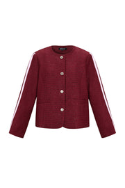 Elegant Plaid Wine Red & Black Jacket for Fall/Winter