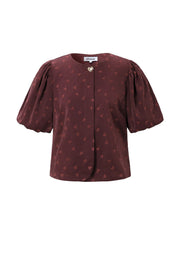 Elegant Off-White & Crimson Heart Woven Top for Spring/Summer