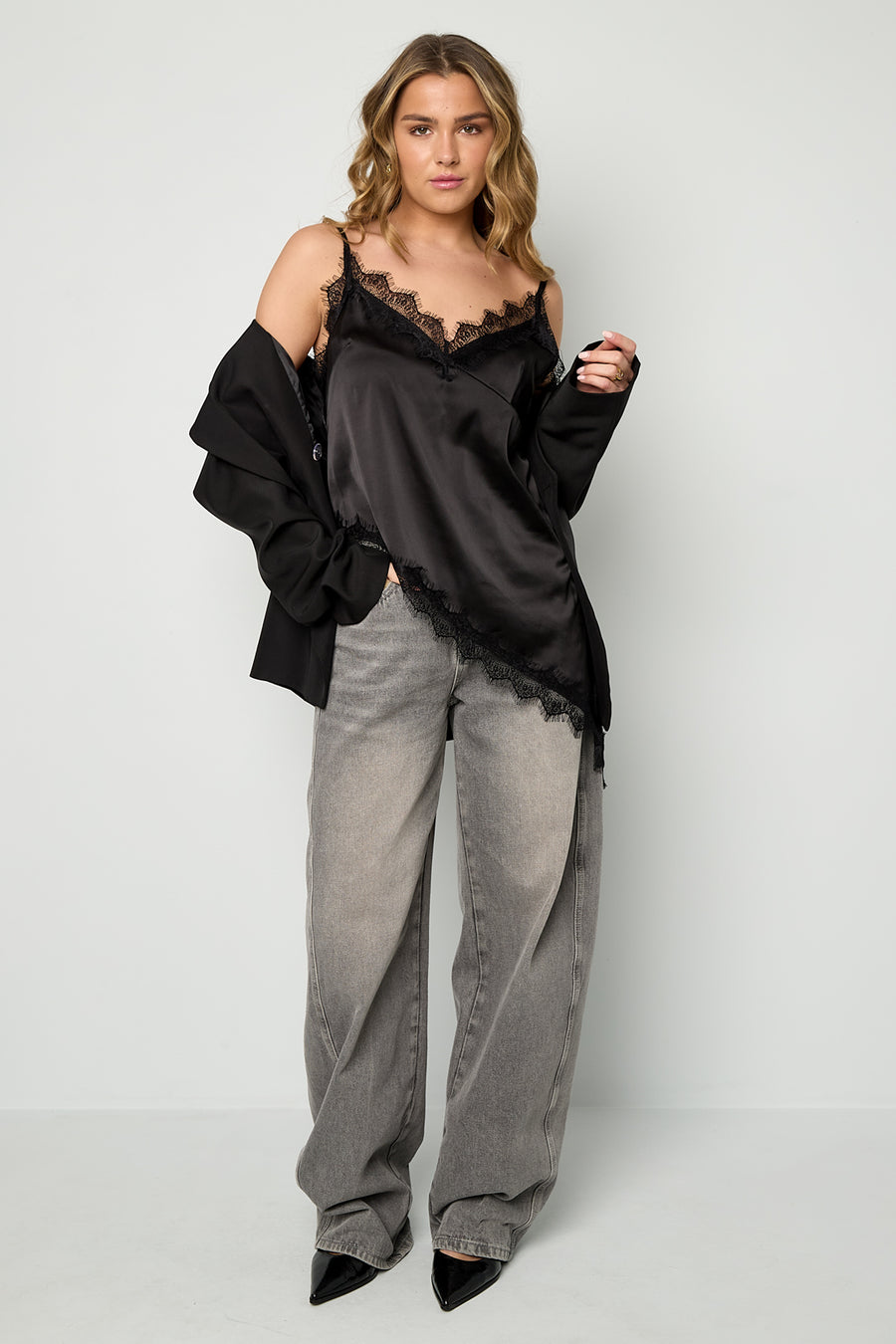 Sexy Lace Panel Camisole in Brown & Black