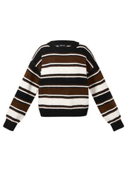 Stylish Khaki, Pink & Dark Brown Striped Knit Sweater