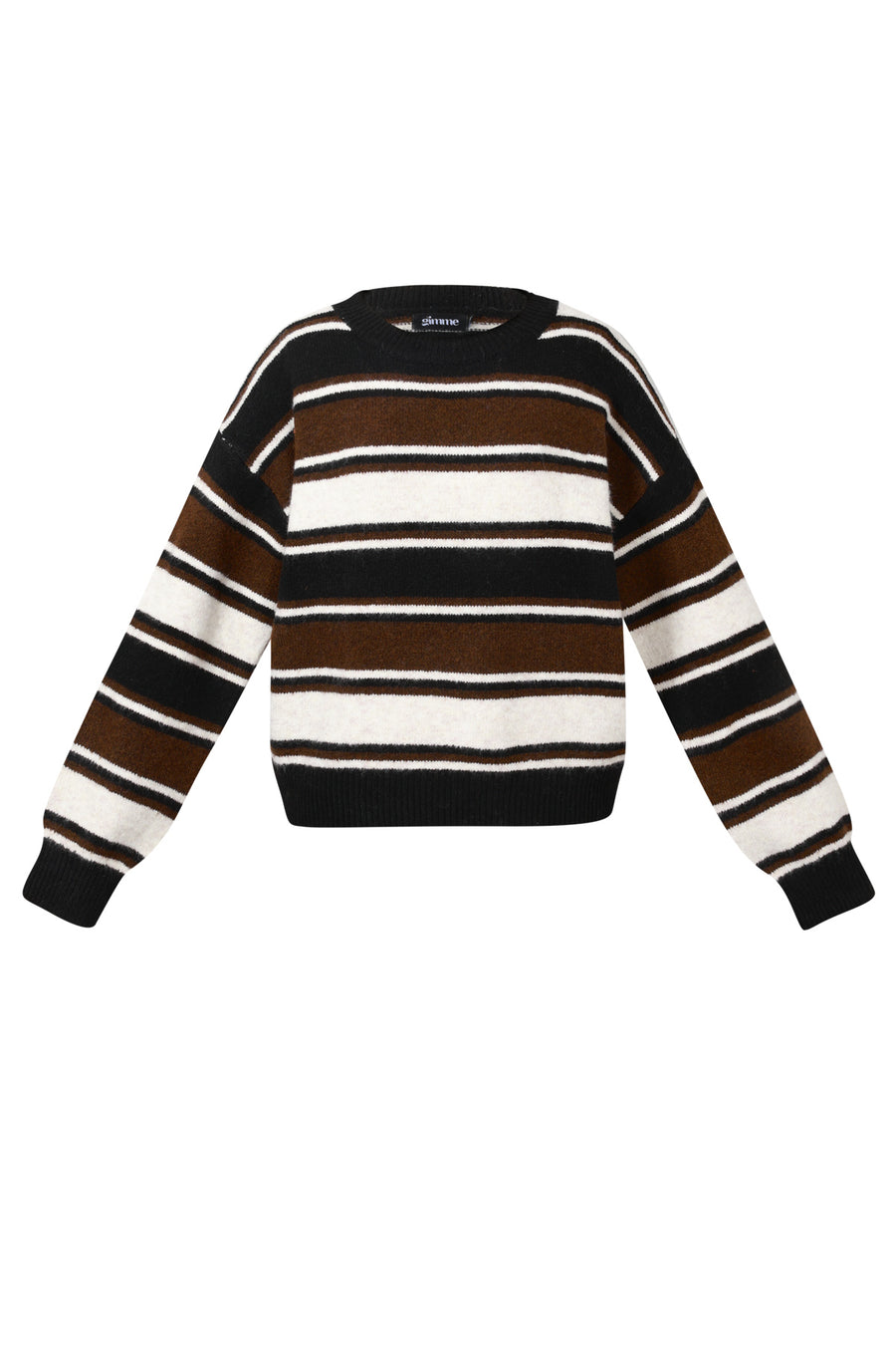 Stylish Khaki, Pink & Dark Brown Striped Knit Sweater