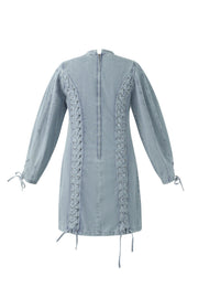 Elegant Blue Cotton Denim Dress for Spring/Summer