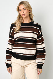 Stylish Khaki, Pink & Dark Brown Striped Knit Sweater