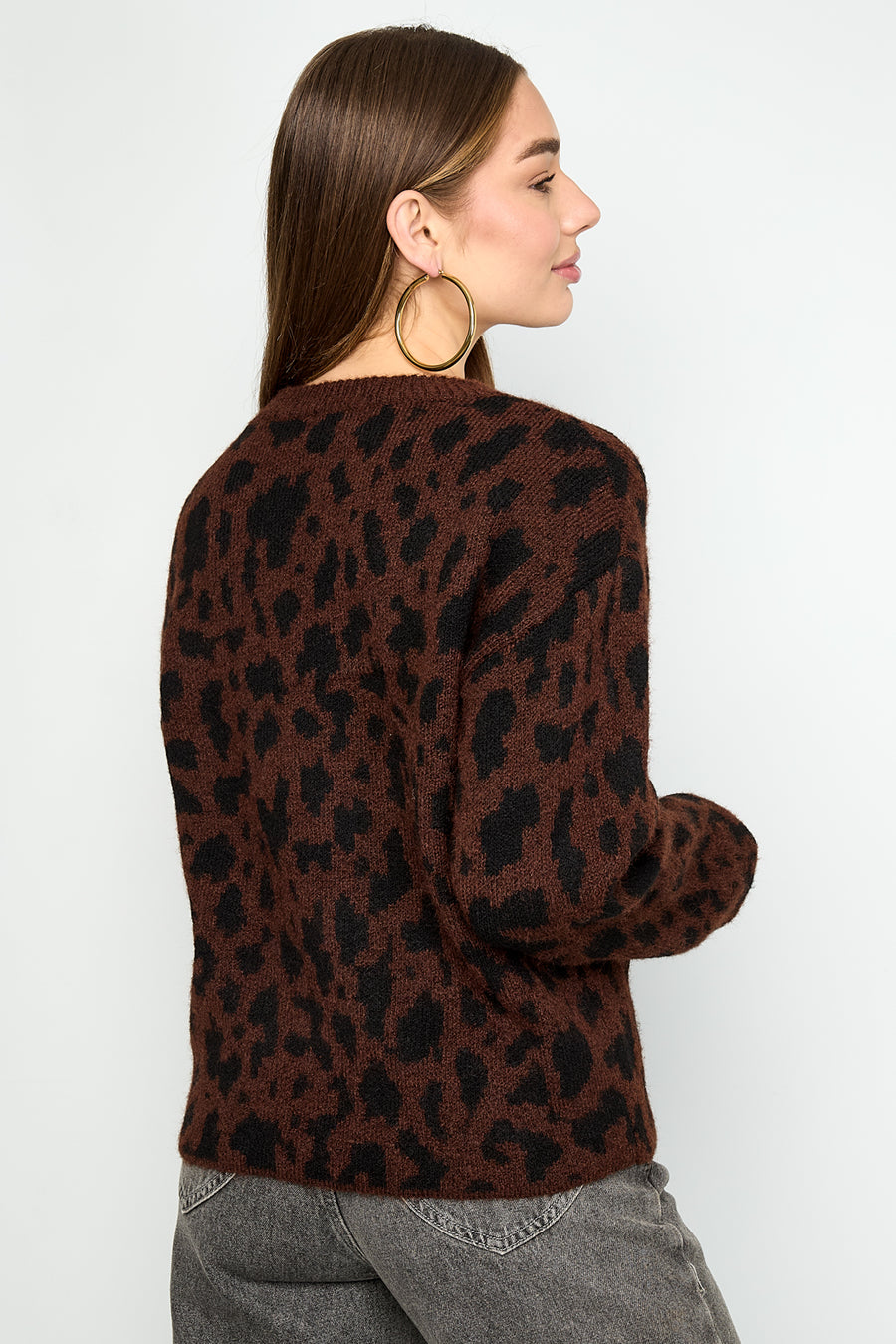 Stylish Leopard Print Knit Sweater for Fall/Winter