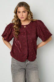 Elegant Off-White & Crimson Heart Woven Top for Spring/Summer