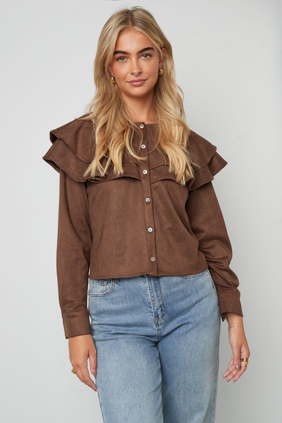 Elegant Ruffle Trim Blouse for Fall/Winter