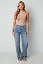 Chic Spring/Summer Sleeveless Knit Top in Baby Blue, Dark Khaki & Light Purple