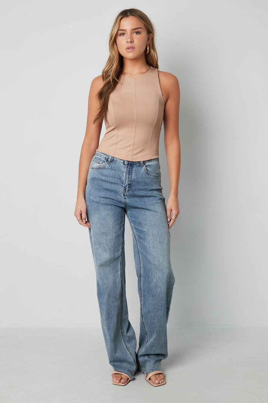 Chic Spring/Summer Sleeveless Knit Top in Baby Blue, Dark Khaki & Light Purple