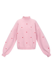 Chic Heart-Knit Sweater in Pink and Off-White