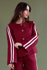 Elegant Plaid Wine Red & Black Jacket for Fall/Winter